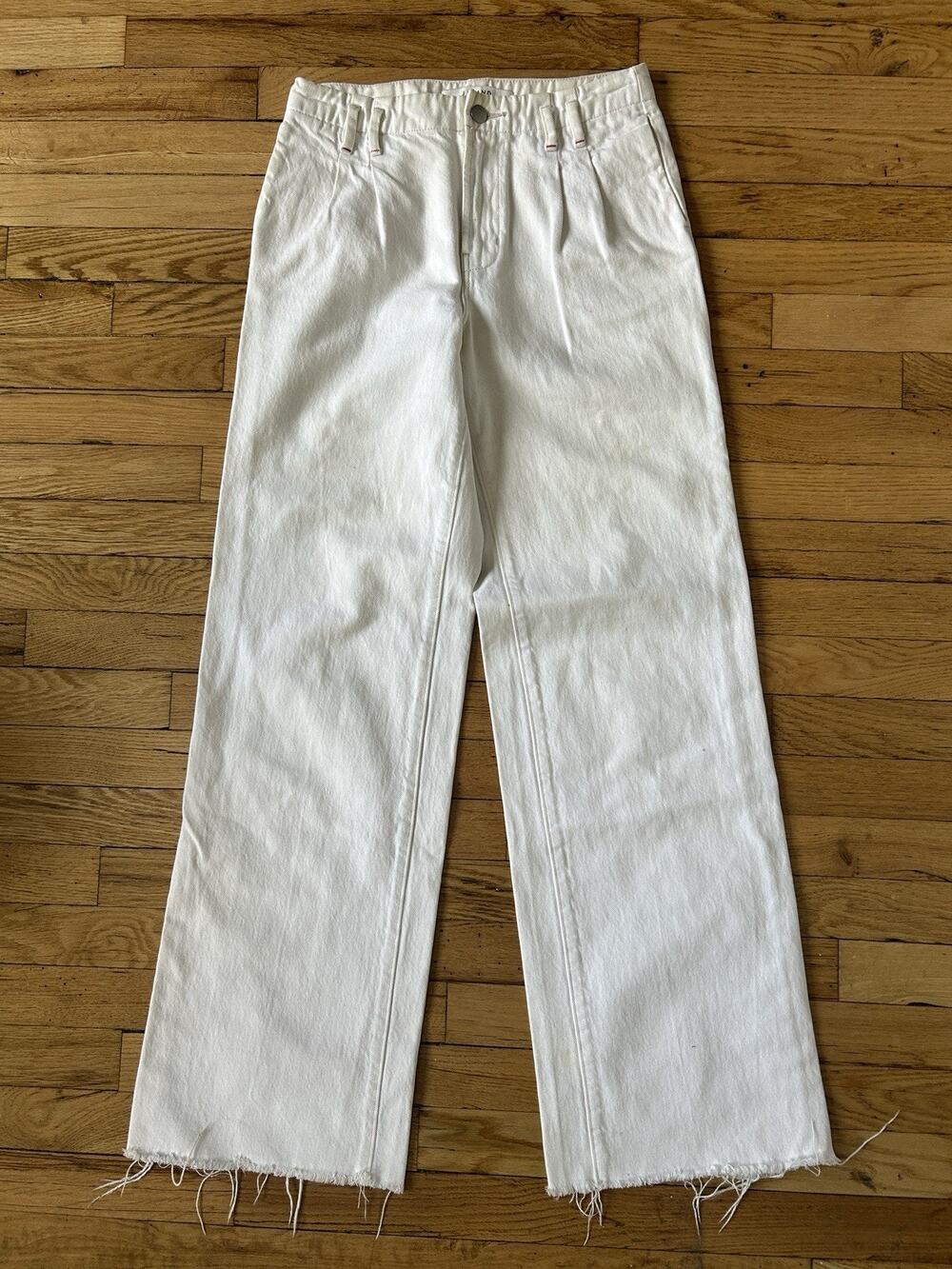 J Brand Women’s 25 White High Rise Wide Leg Jeans Raw Hem 100% Cotton